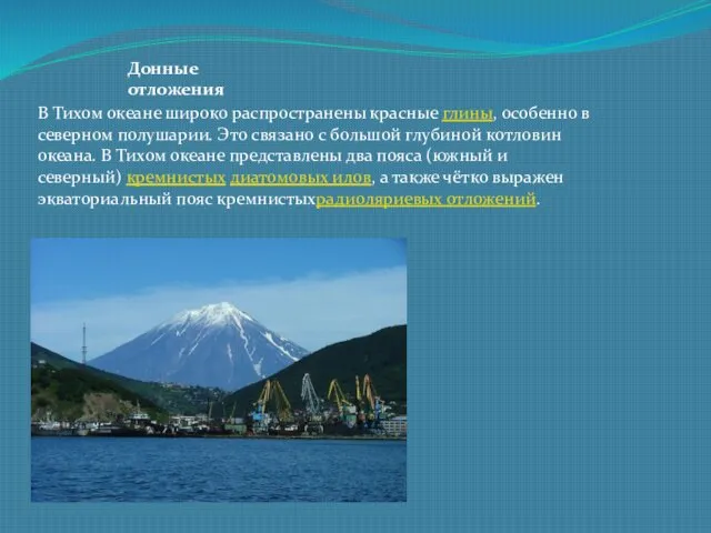 Донные отложения В Тихом океане широко распространены красные глины, особенно в