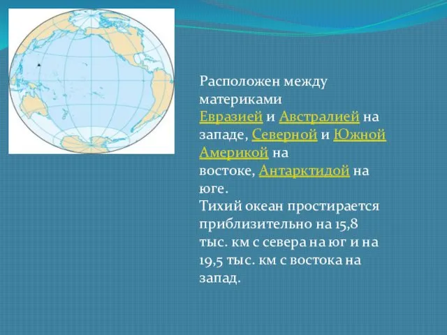 Расположен между материками Евразией и Австралией на западе, Северной и Южной