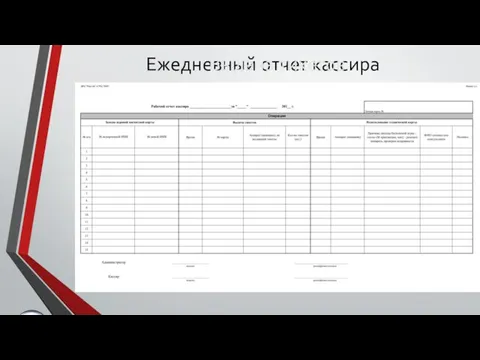 Ежедневный отчет кассира Выдача тикетов