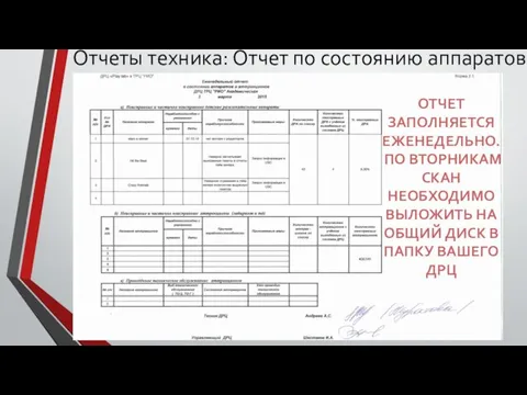 Отчеты техника: Отчет по состоянию аппаратов. ОТЧЕТ ЗАПОЛНЯЕТСЯ ЕЖЕНЕДЕЛЬНО. ПО ВТОРНИКАМ