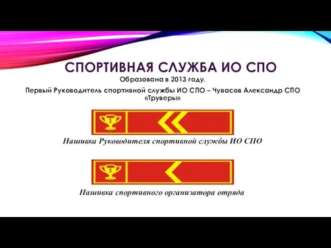 СПОРТИВНАЯ СЛУЖБА ИО СПО Образована в 2013 году. Первый Руководитель спортивной