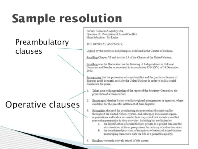 Sample resolution Preambulatory clauses Operative clauses