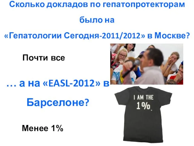 Сколько докладов по гепатопротекторам было на «Гепатологии Сегодня-2011/2012» в Москве? Почти