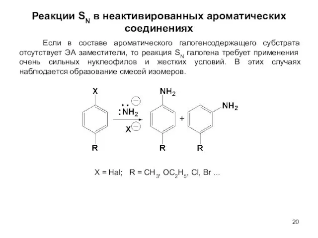 Реакции SN в неактивированных ароматических соединениях Если в составе ароматического галогенсодержащего