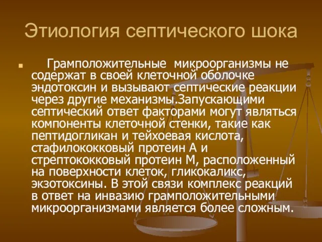 Этиология септического шока Грамположительные микроорганизмы не содержат в своей клеточной оболочке