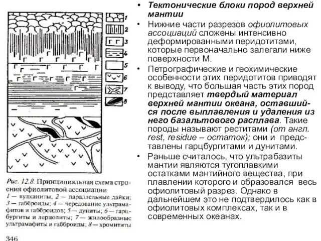 Тектонические блоки пород верхней мантии Нижние части разрезов офиолитовых ассоциаций сложены