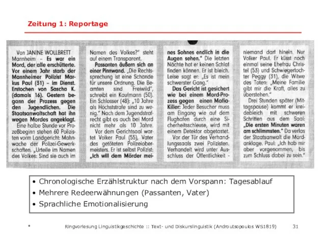 * Ringvorlesung Linguistikgeschichte :: Text- und Diskurslinguistik (Androutsopoulos WS1819) Zeitung 1: