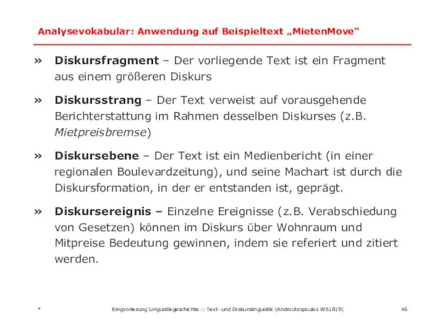 Analysevokabular: Anwendung auf Beispieltext „MietenMove“ Diskursfragment – Der vorliegende Text ist