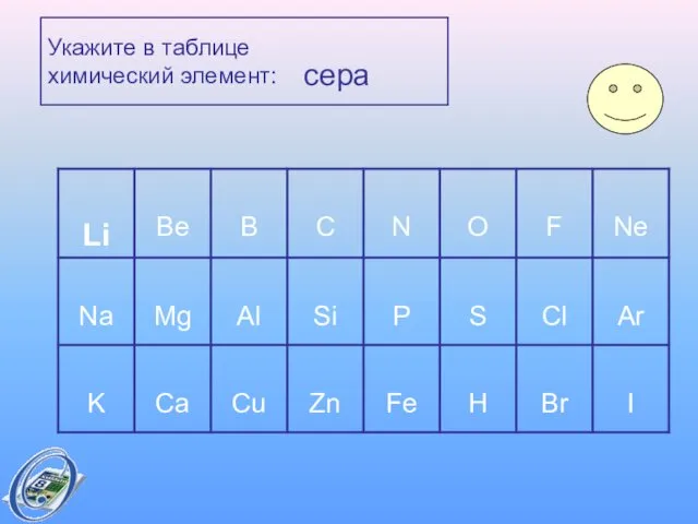 Укажите в таблице химический элемент: сера