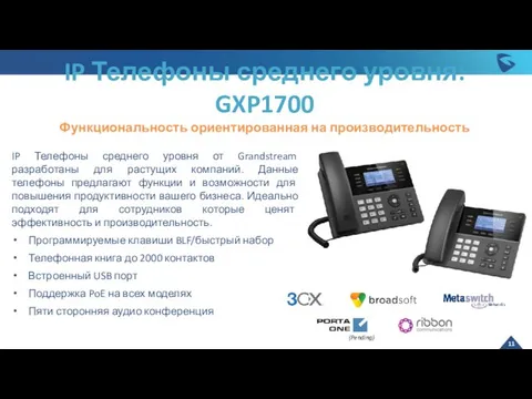 IP Телефоны среднего уровня: GXP1700 Функциональность ориентированная на производительность IP Телефоны