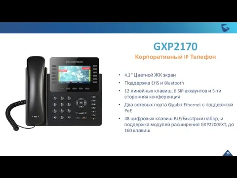 GXP2170 Корпоративный IP Телефон 4.3” Цветной ЖК экран Поддержка EHS и