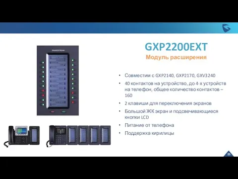 Совместим с GXP2140, GXP2170, GXV3240 40 контактов на устройство, до 4-х