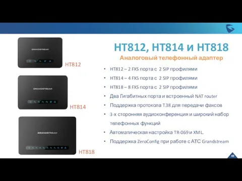 HT812, HT814 и HT818 Аналоговый телефонный адаптер HT812 – 2 FXS