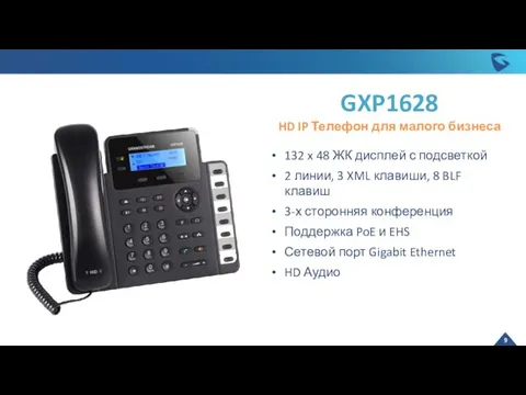 GXP1628 HD IP Телефон для малого бизнеса 132 x 48 ЖК