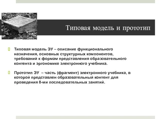 Типовая модель и прототип Типовая модель ЭУ – описание функционального назначения,