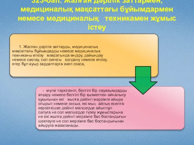 323-бап. Жалған дәрілік заттармен, медициналық мақсаттағы бұйымдармен немесе медициналық техникамен жұмыс істеу