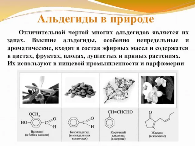 Отличительной чертой многих альдегидов является их запах. Высшие альдегиды, особенно непредельные