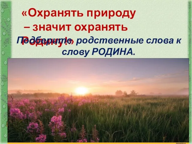 «Охранять природу – значит охранять Родину!» Подберите родственные слова к слову РОДИНА.