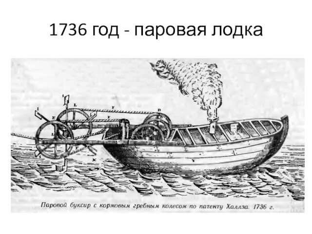 1736 год - паровая лодка