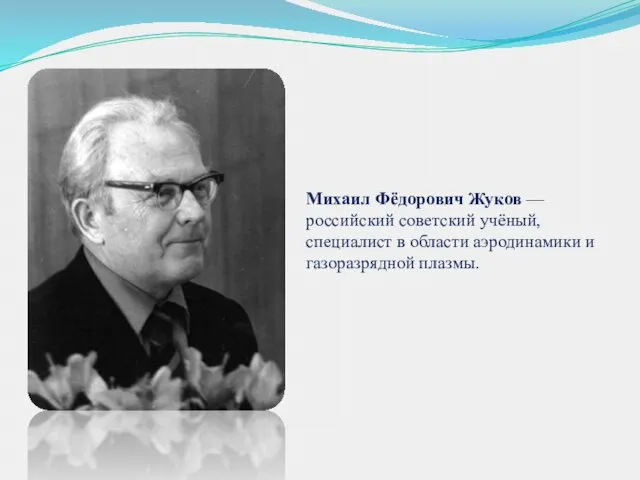 Михаил Фёдорович Жуков — российский советский учёный, специалист в области аэродинамики и газоразрядной плазмы.