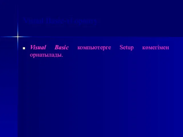 Visual Basic-ті орнату Visual Basic компьютерге Setup көмегімен орнатылады.