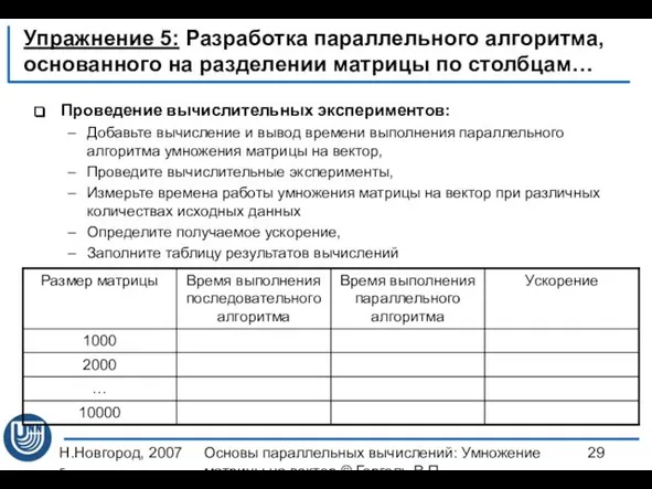 Н.Новгород, 2007 г. Основы параллельных вычислений: Умножение матрицы на вектор ©