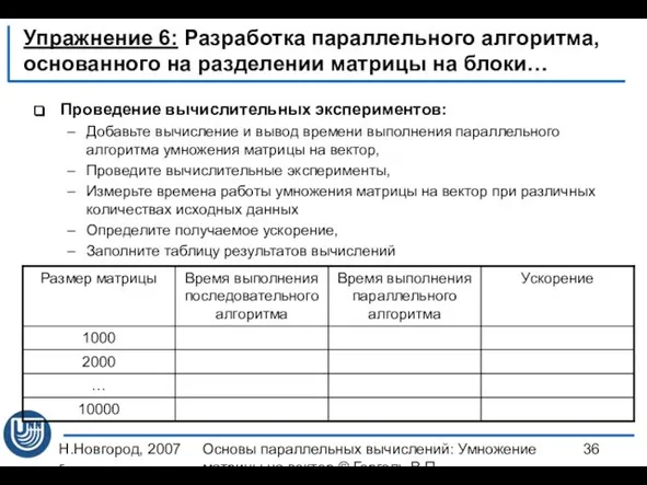 Н.Новгород, 2007 г. Основы параллельных вычислений: Умножение матрицы на вектор ©