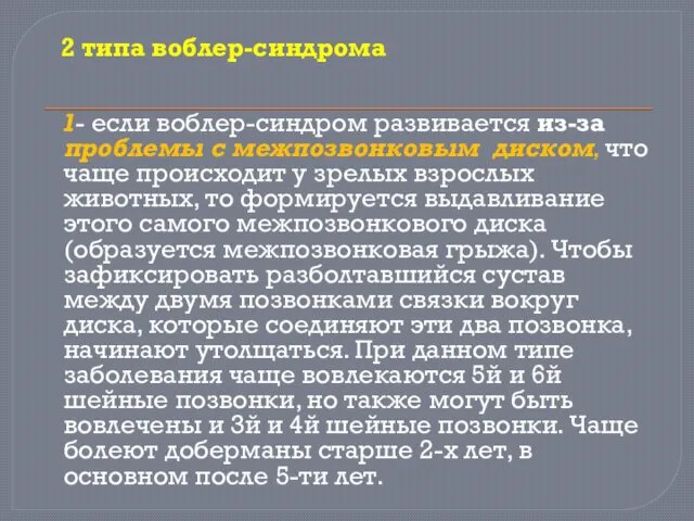 2 типа воблер-синдрома 1- если воблер-синдром развивается из-за проблемы с межпозвонковым