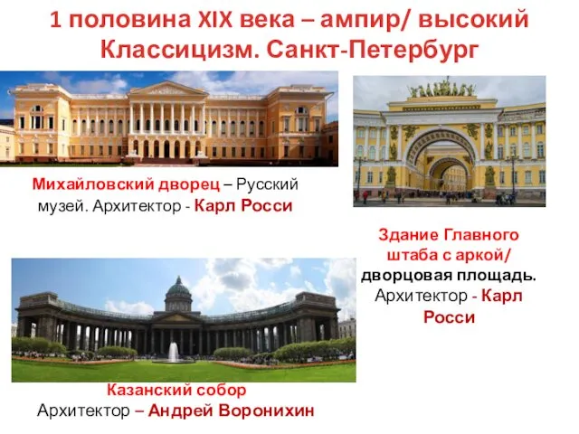 Михайловский дворец – Русский музей. Архитектор - Карл Росси 1 половина
