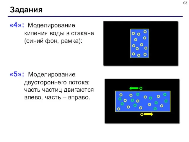 Задания «4»: Моделирование кипения воды в стакане (синий фон, рамка): «5»: