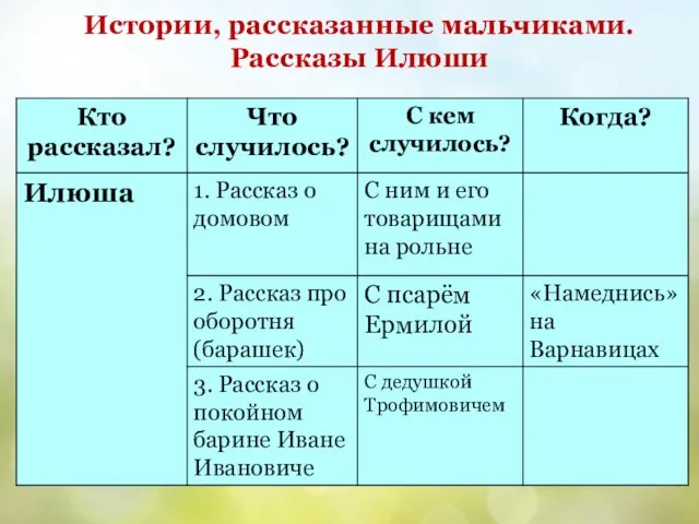 Истории, рассказанные мальчиками. Рассказы Илюши