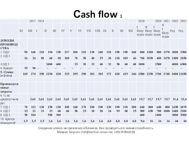 Сash flow 1 Создание нового направления в бизнесе. Как проверить его жизнеспособность. Михаил Берлин chef@berliner-reisen.net, +491797834528