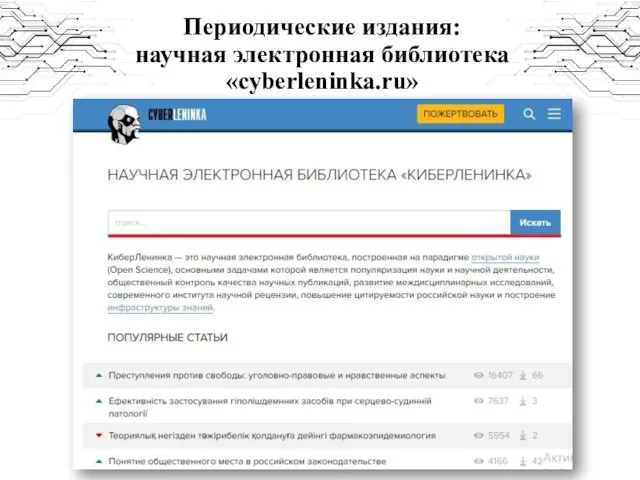 Периодические издания: научная электронная библиотека «cyberleninka.ru»