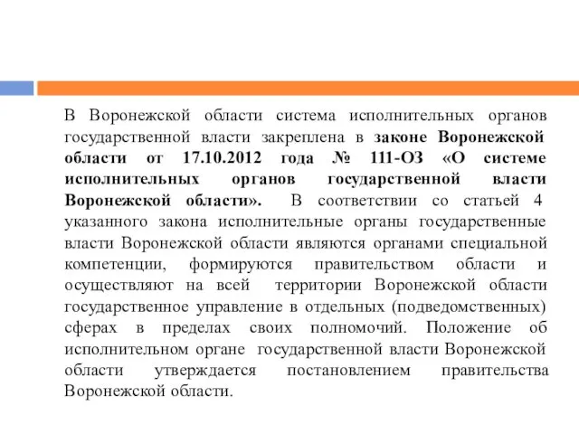 В Воронежской области система исполнительных органов государственной власти закреплена в законе