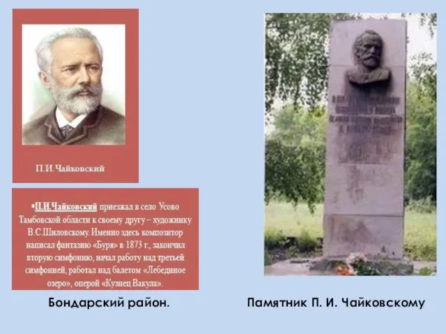 Бондарский район. Памятник П. И. Чайковскому