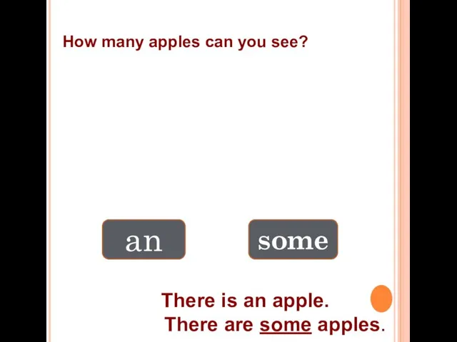 одно How many apples can you see? много an some There