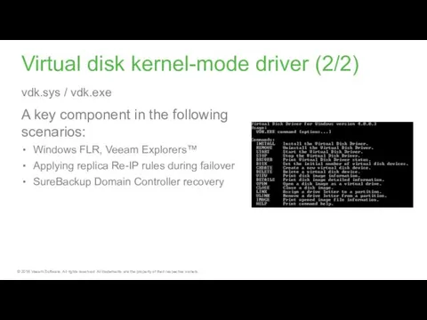Virtual disk kernel-mode driver (2/2) vdk.sys / vdk.exe A key component