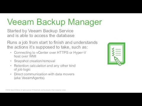 Veeam Backup Manager Started by Veeam Backup Service and is able