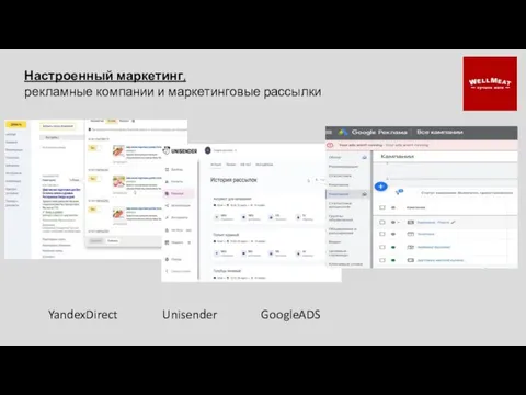 Настроенный маркетинг, рекламные компании и маркетинговые рассылки YandexDirect Unisender GoogleADS