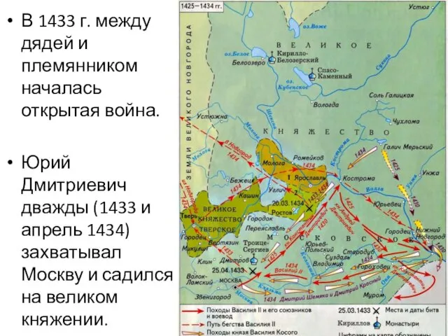 В 1433 г. между дядей и племянником началась открытая война. Юрий