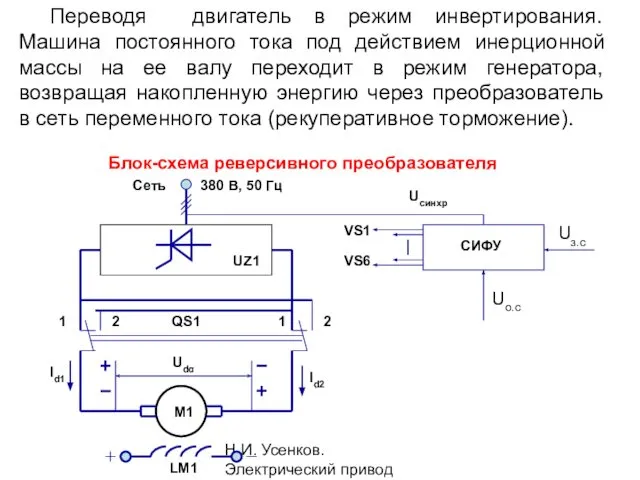 Н.И. Усенков. Электрический привод Переводя двигатель в режим инвертирования. Машина постоянного