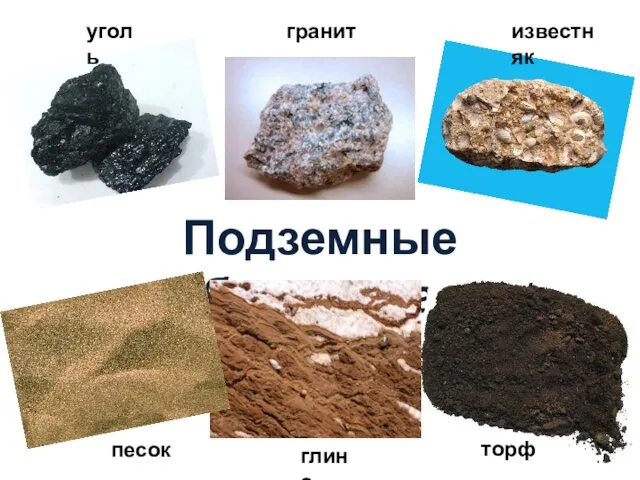 Подземные богатства торф песок глина уголь гранит известняк