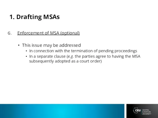 1. Drafting MSAs Enforcement of MSA (optional) This issue may be