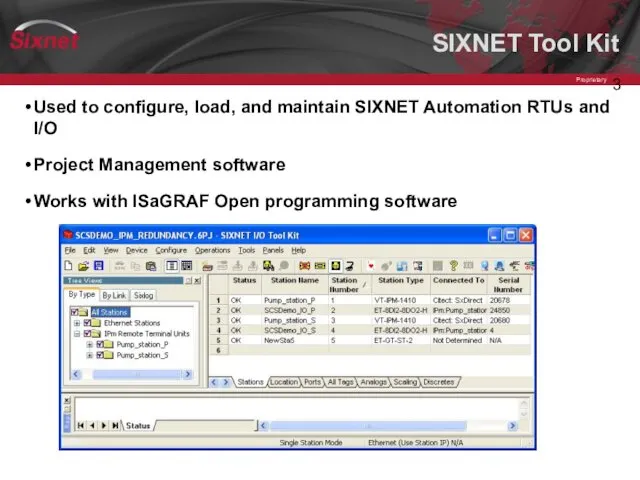 SIXNET Tool Kit Used to configure, load, and maintain SIXNET Automation
