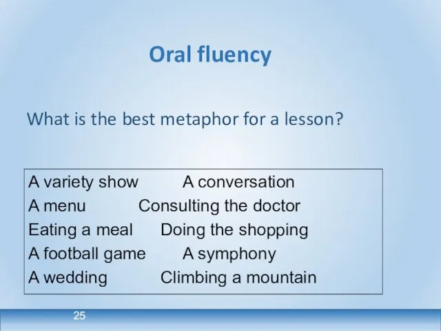 Oral fluency What is the best metaphor for a lesson? A
