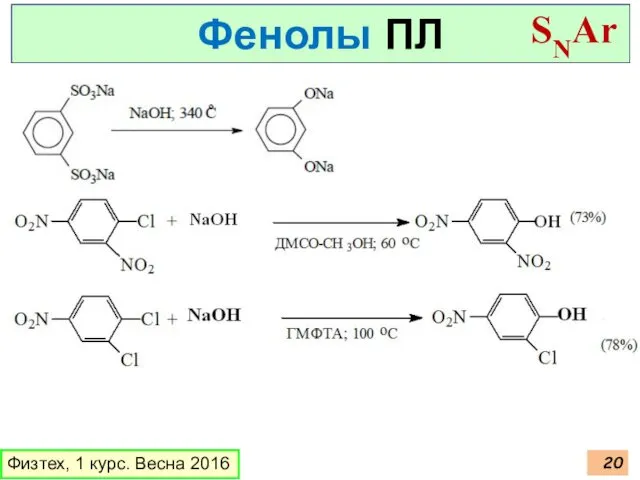 Физтех, 1 курс. Весна 2016 Фенолы ПЛ SNAr