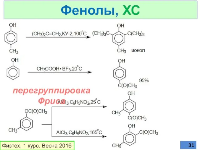 Физтех, 1 курс. Весна 2016 Фенолы, ХС перегруппировка Фриса