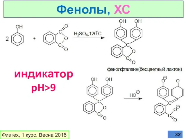 Физтех, 1 курс. Весна 2016 Фенолы, ХС индикатор pH>9