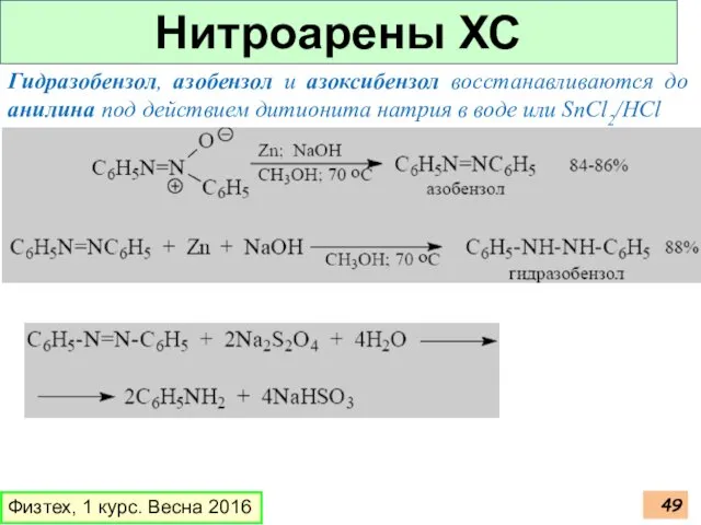 Нитроарены ХС Физтех, 1 курс. Весна 2016 Гидразобензол, азобензол и азоксибензол