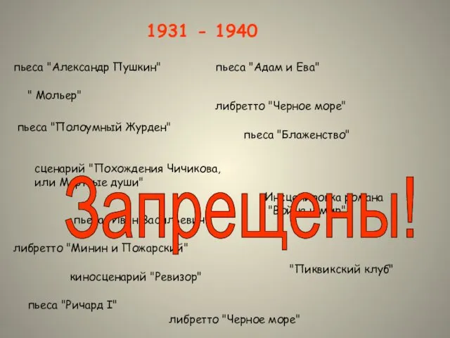 1931 - 1940 пьеса "Адам и Ева" " Мольер" Инсценировка романа